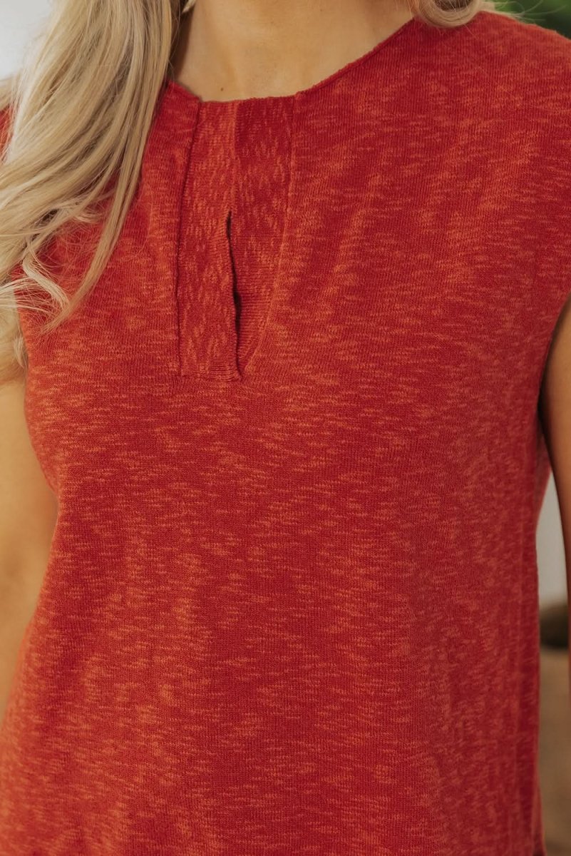 Chic Orange Split V-Neck Short Sleeve Knit Sweater - Love Salve